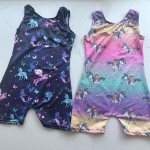 2 Girls gymnastics (leotard with shorts) size 5/6